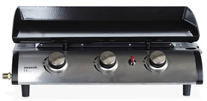 Alice's Garden - Plancha au gaz 3 Feux - Porthos 3 brûleurs - 7.5 KW. Barbecue. Cuisine extérieure. Grande Plaque émaillée. INOX