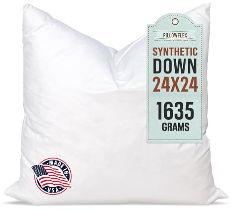 Pillowflex Synthetic Down Pillow Insert - 24x24 Down Alternative, Large Euro Pillow, Square Ultra Soft Throw, Euro Bed Sham - 1 Decorative Form