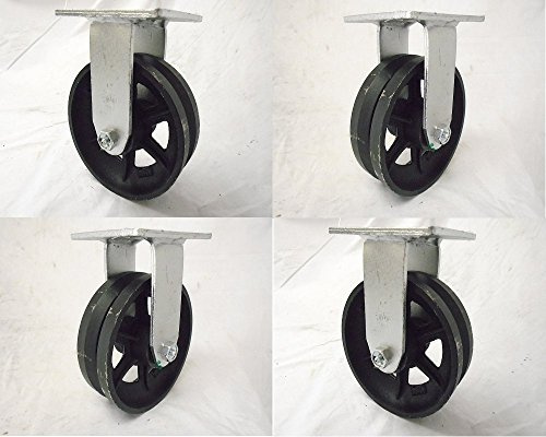 6x2 Rigid Caster 7/8 V-Groove Iron Steel Wheel, 1,000 lbs Each, Set of (4) Wheels, Total Support 4,000 lbs, Perfect for Tool Box, Furniture, Musician Instrument Cases, DYI Projects