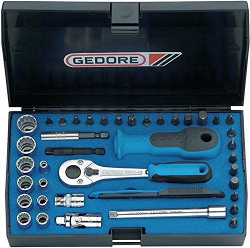 GEDORE Steckschlüsselsatz, Set 40tlg, 12-kant, 1/4 Zoll, 4-13mm, Werkzeug, Knarre Umschalthebel Bits, für KFZ, D20 TMU 10