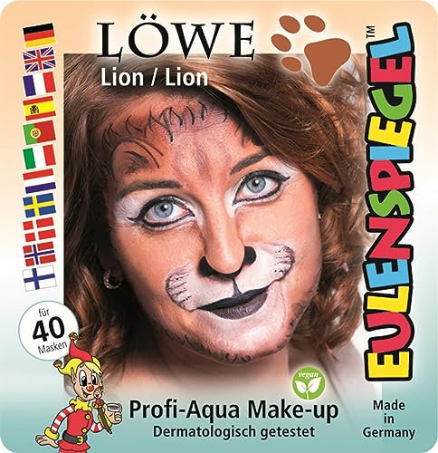 Eulenspiegel 204092 - Motiv-Set Löwe, 4 Farben, 1 Pinsel, 1 Anleitung, für ca. 40 Masken, Karneval, Motto-Party