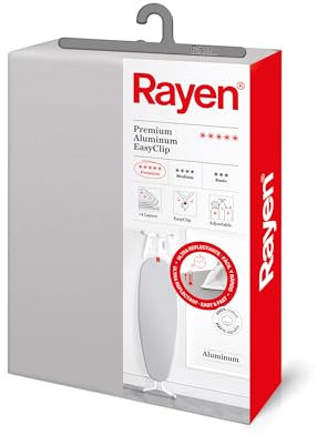 Rayen | Funda Tabla de Planchar | Funda de Planchar Ajustable | Sistema EasyClip | 4 capas: Espuma, Muletón, tejido 100% Algodón y Aluminio | Gama Premium | Medida: 130x47 cm | Gris Claro