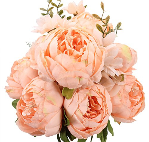 Duovlo Springs blommor konstgjord silkespion buketter bröllop heminredning, förpackning med 1 (vår-orange-rosa)