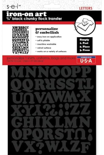 S.E.I 3/4-Inch Iron-on T-Shirt Letters, Chunky Letter Flock Heat Transfers, Black