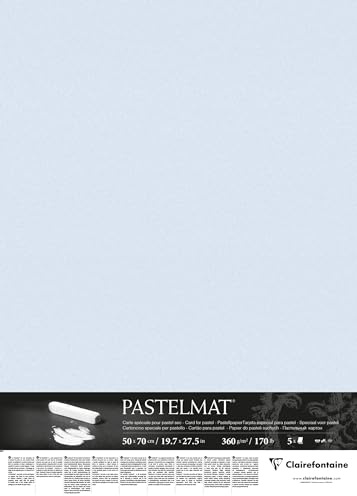 Clairefontaine 96164C Confezione Carta Pastelmat - 5 Fogli di carta Speciale per Pastelli secchi - 50x70 cm 360g - Blu Chiaro