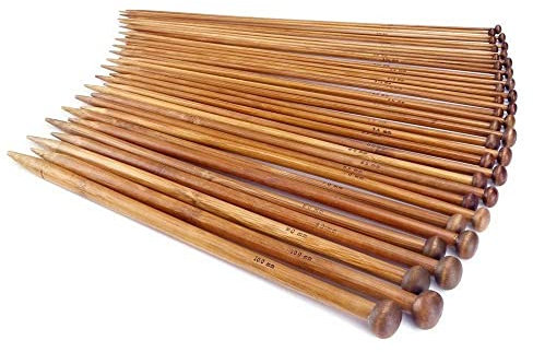 JZK 18-Paar / 36 Stück Bambus Stricknadel-Set für Anfänger und Profis, 2mm-10mm, Länge 35cm, stricknadeln kinder anfänger, Nadel Set zum stricken, Stricknadeln Holz set für Wolle