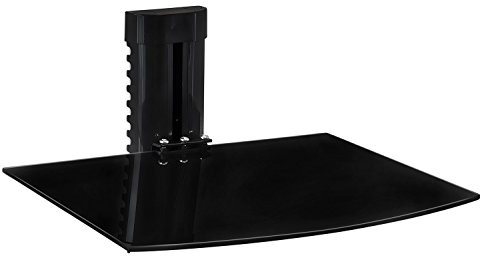Mount-It! Floating TV Shelf, Wall Mounted Shelf for Receiver, Cable Box, PlayStation, Xbox, DVD Player, Projector and AV Components, 17.6 Lbs Capacity, 1 Shelf, Tinted Tempered Glass Black
