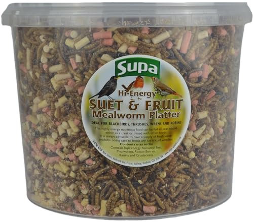 Supa Dried Mealworms, Hi-Energy Suet Pellets & Fruit Platter Mix for Wild Birds, 3 Litre Bucket, High Energy Protein Rich Treat, Attract More Wildlife To Your Garden