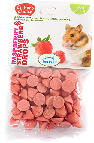 Critters Choice Small Animal Raspberry and Strawberry Drops Healthy Delicious Chews Vitamin Enriched Snacks Treats for Rabbit Guinea Pigs Hamsters 75g