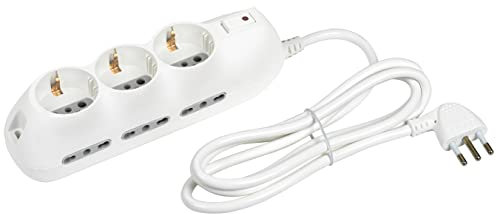 BTICINO Ciabatta Multipresa Elettrica Slot 9 Posti, 3 Polivalenti Schuko 10/16A + 6 Bivalenti 10/16A,Ciabatta Elettrica con Interruttore e Cavo 1,5m Spina 10A, Robusta Salvaspazio Flessibile, Bianco