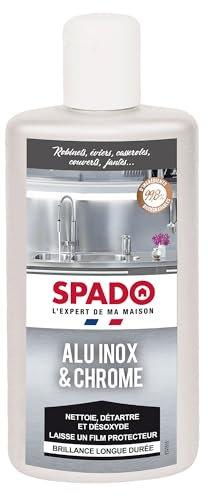 SPADO - Nettoyant alu-inox & chrome - Détartre et désoxyde sans rayures - Brillance longue durée - Laisse un film protecteur - 250ML - Fabrication française