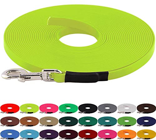 LENNIE BioThane Schleppleine, 13mm, Hunde 15-25kg, 10m lang, ohne Handschlaufe, Neon-Gelb, genäht