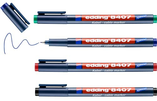edding 8407 Kabelmarker-Set - 4 Stifte - dünne Rundspitze 0,3 mm - zum präzisen Beschriften und Markieren von Kabeln aller Art - ideal für Elektriker