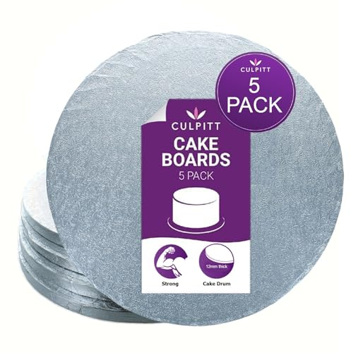 Culpitt 8 Cake Board | 5 Pack | Cake Drum, Silver Fern, 8 Inch (203mm) Round, 12mm Thick, (Pack of 5 Boards)