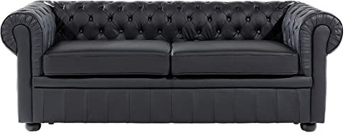Beliani Klassisches Sofa im englischen Stil Schwarz 3-Sitzer Echtleder Chesterfield
