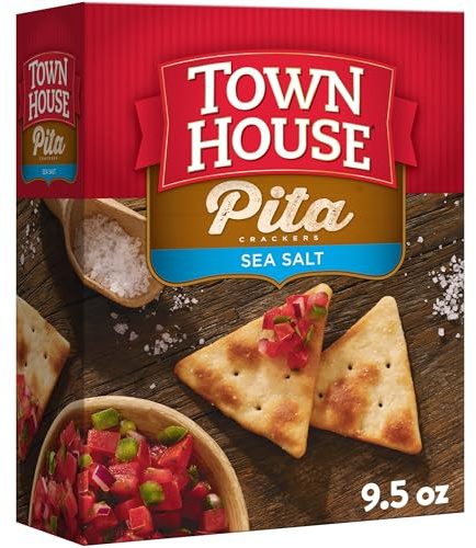 Town House Pita Oven Baked Crackers, Lunch Snacks, Snack Crackers, Sea Salt, 9.5oz Box (1 Box)