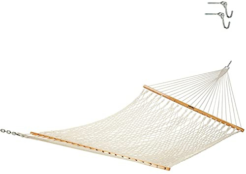 Original Pawleys Island 14OC Original Deluxe Cotton Rope Hammock with Free Extension Chains & Tree Hooks, Handcrafted in The USA, Accommodates 2 People, 450 LB Weight Capacity, 13 ft. x 60 in.
