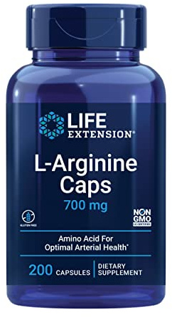 Life Extension L-Arginine Caps, 700 mg, Vitamin C & Amino Acid for Optimal arterial Health, Supports Heart & Immune Health, Healthy Tissue & Bones, Gluten Free, Non-GMO, 200 Capsules