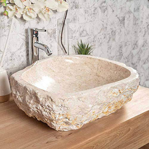 Grande vasque de salle de bain à poser Roc en marbre crème 45-55 cm