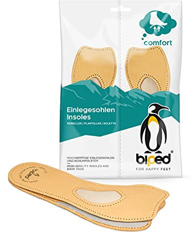 biped plantillas 4/5 de cuero con soporte del arco y almohadilla para el antepié – para zapatos de tacón, sandalias, bailarinas y calzado abierto – autoadhesivas suaves z2226(38)