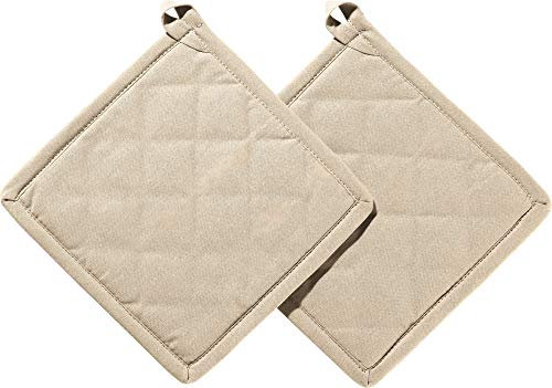 REDBEST Topflappen 2er-Pack Seattle, 100% Baumwolle beige Größe 20x20 cm - innen hitzebeständige Wattierung, außen feines, glattes Gewebe, mit Schlaufe (weitere Farben)