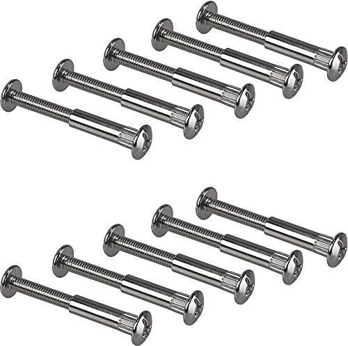 Gedotec Vis assemblage Meubles douilles à visser M6 | Épaisseur du Bois 65-76 mm | 10 Pièces - Vis à Douille | Acier Nickelé | Connecteur d'armoire meuble à fente cruciforme PZ2 et lame plate