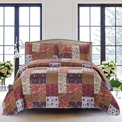 SLPR - Red Riches Patchwork Quilt Set, Fall Bedding, Twin with 1 Sham