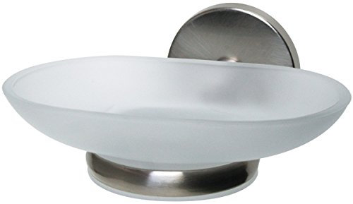 Fackelmann Ablageschale FUSION, Seifenschale mit vernickeltem Halter, Seifenhalter aus Glas (Farbe: Silber/Milchig), Menge: 1 Stück, 14 x 7 x 11 cm, Edelstahloptik