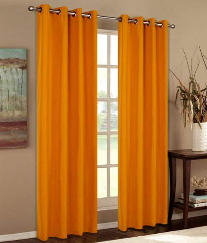204050 Rideau Opaque, 1 pièce, 245 x 140 cm (H x l), Mat, avec œillets, Couleur Unie, en Tissu Microfibre Microfibre satiné, Orange