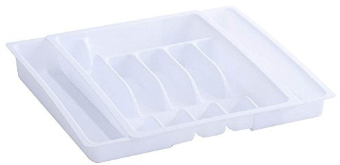 Zeller 24891 - Cubertero extensible de plástico y melamina, 29-50 x 38 x 6,5 cm, color blanco