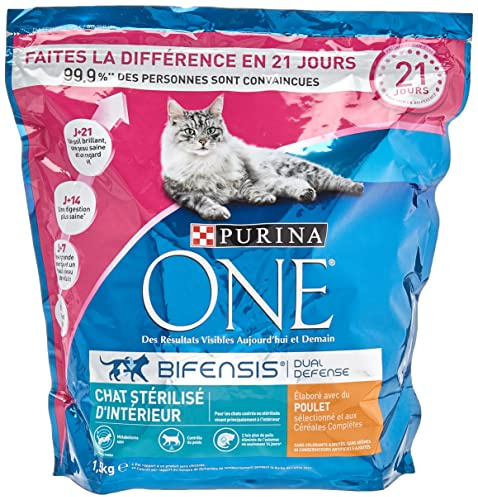 PURINA ONE Chat Stérilisé d'Intérieur Poulet Céréales Complètes 1,5KG | Croquettes Chat d'Intérieur Saveur Poulet - Contrôle du poids, système urinaire sain, anti-boules de poils - Santé Chat