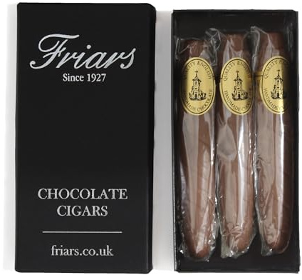 Friars Chocolate Cigar Gift Box - 3 Cigars, 165G | Solid Belgian Milk Chocolate Cigars For Gifts for Birthday, Celebration, New Baby | Unusual Artisan Edible Chocolates, Individually Wrapped