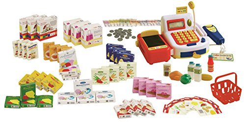 roba Kaufladenzubehör - Ergänzung zu allen Kinderkaufläden - inkl. Kasse, Spielgeld, Einkaufskorb, Lebensmittel Set & Angebotsschilder