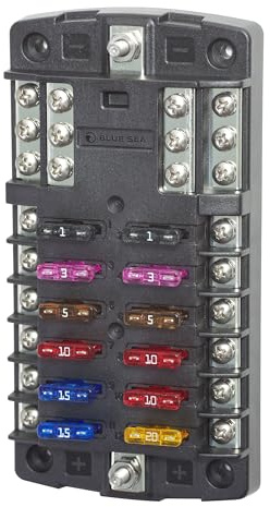 Blue Sea Systems Boating Electrical Equipment Bloque DE FUSIBLES ST Hoja 12 W/Tierra, Unisex, Negro, Talla única