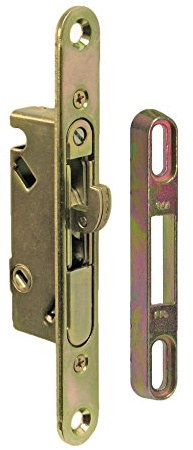 FPL #3-45-S Sliding Glass Door Replacement Mortise Lock with Adapter Plate, 5-3/8” Screw Holes, 45 Degree Keyway- YZD Plating