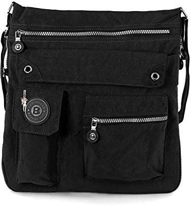 Bag Street 2221 Damen sportliche Handtasche Umhängetasche Schultertasche aus Nylon, Schwarz, ohne
