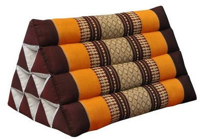 Wilai Kapok Thaikissen, Yogakissen, Massagekissen, Kopfkissen, Tantrakissen, Sitzkissen - Braun/Orange (Dreieck - 52x30x34)