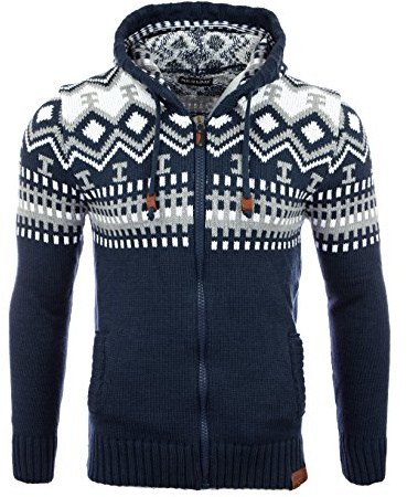 Reslad Pull d'hiver en gros tricot norvégien pour homme avec capuche RS-3104, bleu, L