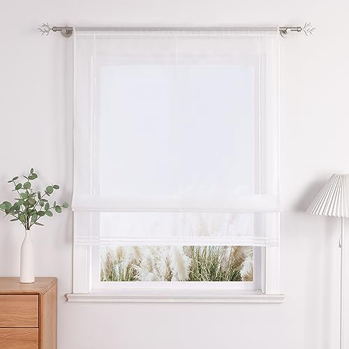 Yujiao Mao Estor plegable de gasa con cordón para oscurecer ventanas, color blanco, 80 x 155 cm (ancho x alto)