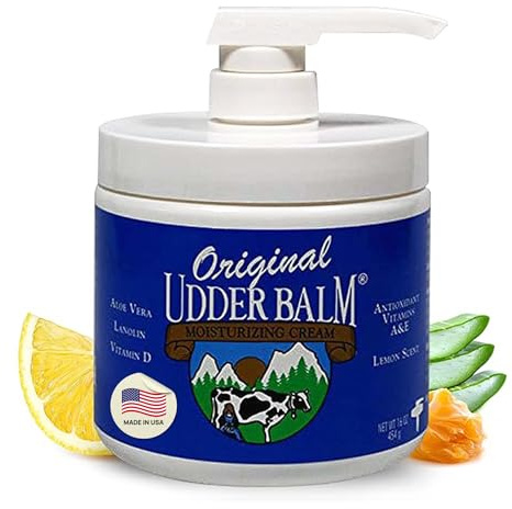 Original Udder Balm Pump Jar - Made in USA - Extra Thick Udder Cream & Hand Balm for Dry Skin, Cracked Heels, Rough Hands – Deep Moisture Heel Cream & Foot Moisturizer with Aloe Vera, 16 Fl Oz