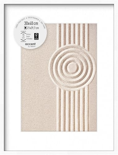 accent by nielsen Objektrahmen mit Passepartout, 30 x 40 cm, Holz (MDF), Weiß, Fotorahmen zum Aufhängen im Hoch- & Querformat, Echtglas, Aura