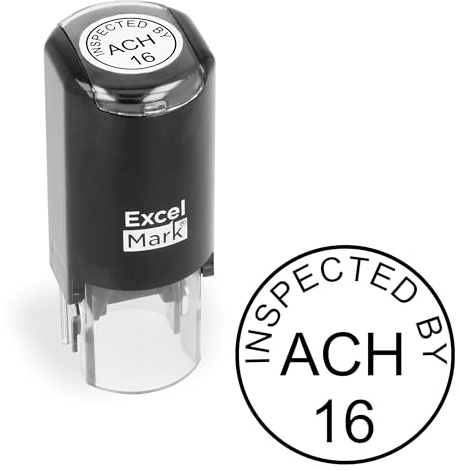 ExcelMark Self-Inking Inspection Stamp - 5/8 Diameter, Ideal for Quality Control & Documentation Purposes, Perfect for Office and Factory Settings (3 Lines)