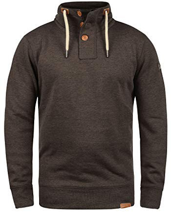 !Solid SDTripTroyer Herren Sweatshirt Troyer Pullover mit Stehkragen Knopfverschluss Reißverschluss Kordelzug Rippbündchen Baumwollmischung Regular fit, Größe:L, Farbe:Coffee Bean Melange (8973)