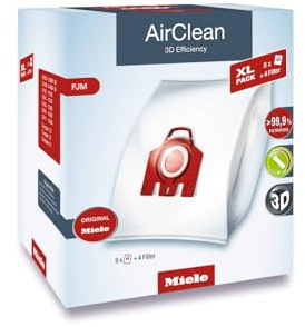 Miele Genuine AirClean XL Pack FJM Vacuum Cleaner Bags, 8 Bags Included, for Miele Compact C2, Compact C1, and Complete C1 Vacuum Cleaners