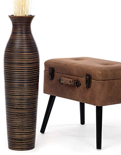 Leewadee Jarrón de Suelo Grande Alto 65 cm - Jarrón Marrón Madera de Mango Hecho a Mano Hierba Pampa