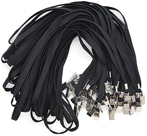 Bird Fiy® 50 Pcs Lanyard Bulldog Clip 32-inch Flat Braid Neck Lanyard for Id Cards/badges (Black)