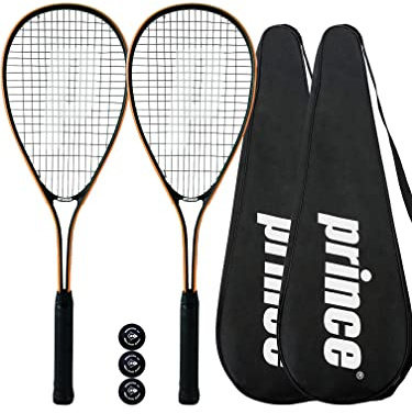 2 x Prince Power Ti Squash Rackets + Covers + 3 Squash Balls (Various Options) (Vortex)