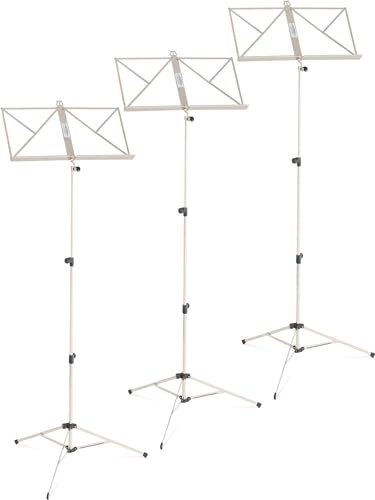 3er Set Classic Cantabile Notenständer (Vernickelt, leichte Ausführung, extrem widerstandsfähige Oberfläche, Haltebügel an der Auflageflächen, rutschfeste Gummifüße, Aufstellhöhe: 05-115 cm) Nickel