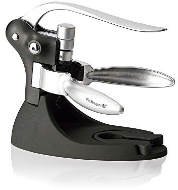 Vinbouquet FID 066 Tire-Bouchon à Levier en Acier Inoxydable avec Levier en liège Noir et Argent 18 x 14,2 x 5 cm