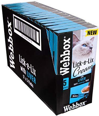 Webbox Lick e Lix Cream with Liver Cat Treats 5 Pieces, Case of 17 | Tasty and Nutritious Sachets - Packaging May Vary